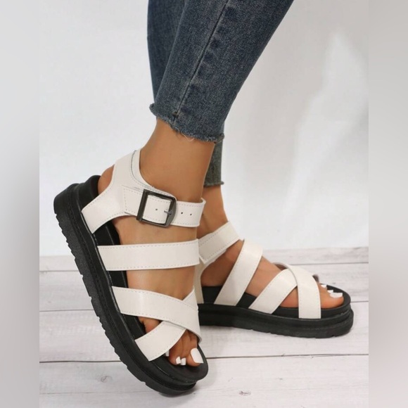 Leather PU Platform Wedge Sandals With Buckle And Thick Heels.Super comfortable - Picture 3 of 7